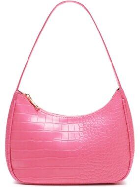 Women's Crocodile Pink Zipper Tote Handbag Mini Shoulder Imported Clutch Purses
